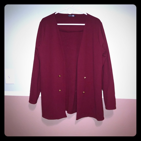 Boohoo Plus Jackets & Blazers - Boohoo plus burgundy gold buttons cardigan blazer Boohoo Plus Jackets & Blazers - Boohoo plus burgundy gold buttons cardigan blazer